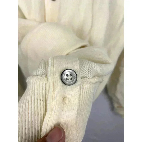 VTG Cream V Neck Cardigan Sweater Men's Large LOGO Grandpa Wear - Picture 11 of 14